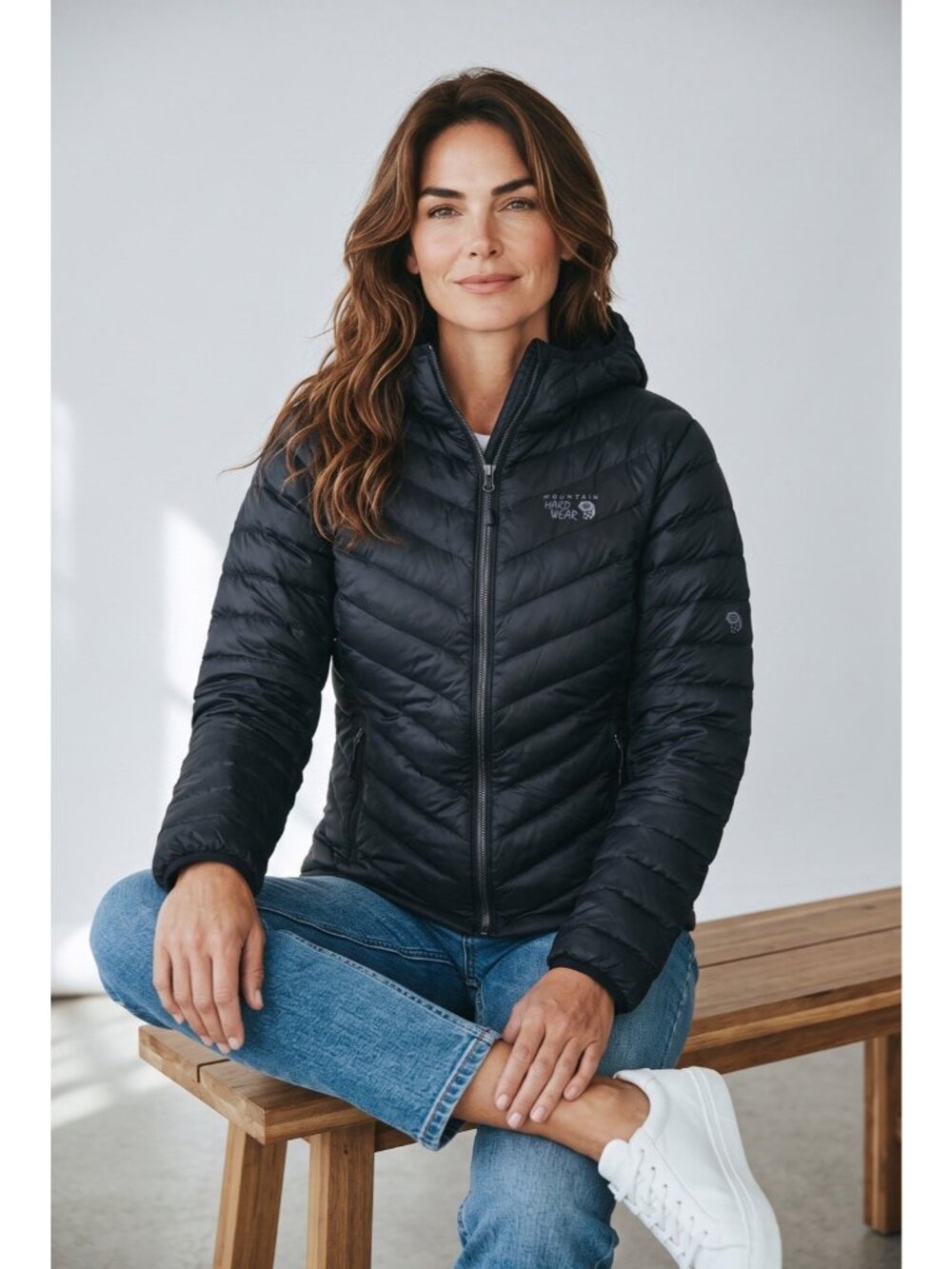 Mountain Hardwear Womens L Hooded Duck Down Puffer Jacket Black